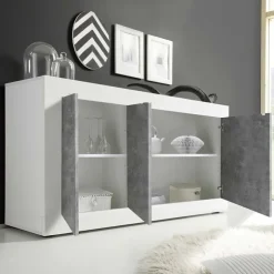 Madia 160x86h cm 3 ante moderna bianco lucido cemento Eternity