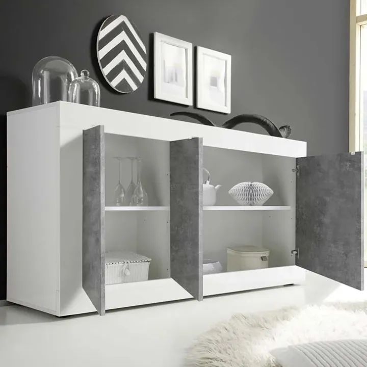 Madia 160x86h cm 3 ante moderna bianco lucido cemento Eternity