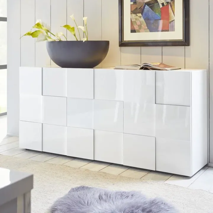 Madia 181x84h cm 3 ante moderna bianco laccato lucido Obsession