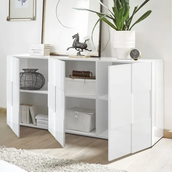 Madia 181x84h cm 3 ante moderna bianco laccato lucido Obsession