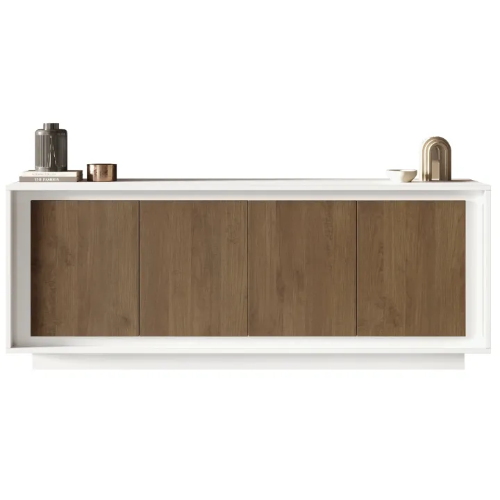 Madia 207x80h cm 4 ante moderna bianco opaco rovere scuro Deluxe