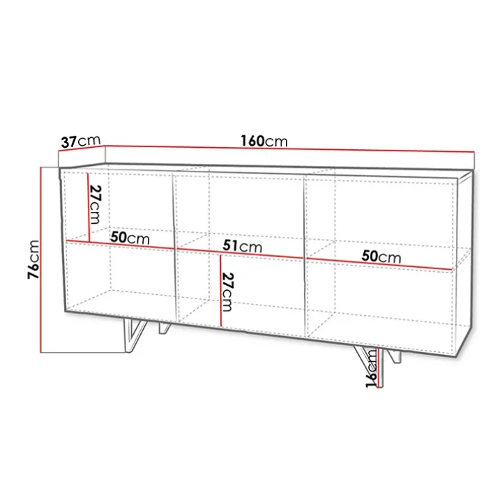 Madia 160x76h cm 3 ante moderna bianco lucido Kalmar