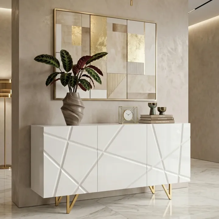 Madia 160x76h cm 3 ante moderna bianco lucido Kalmar