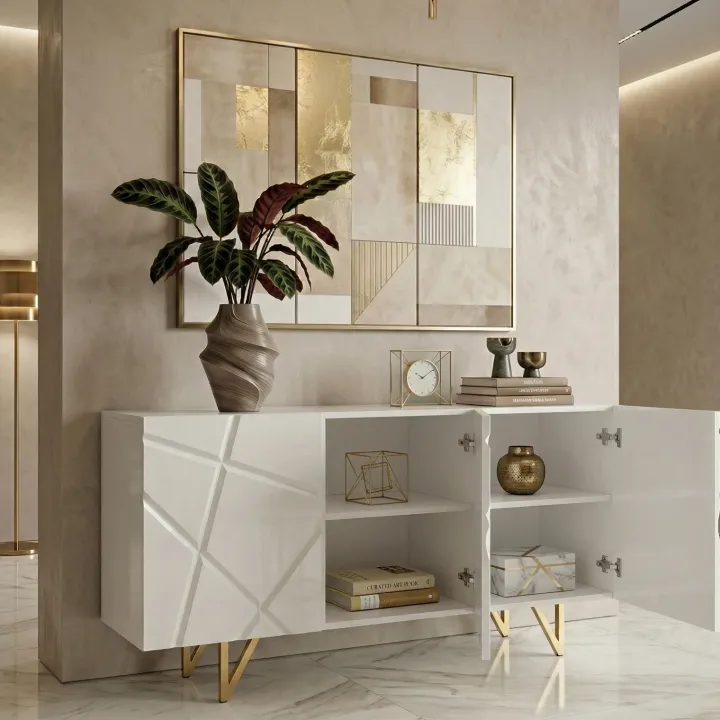 Madia 160x76h cm 3 ante moderna bianco lucido Kalmar