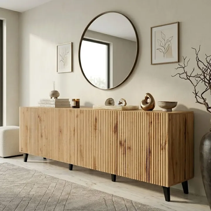 Madia 201x82h cm 4 ante moderna cannettato quercia Essence