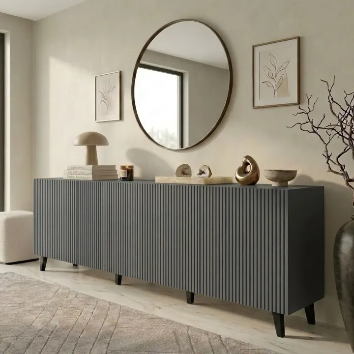 Madia 201x83h cm 4 ante moderna cannettato antracite Essence