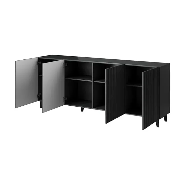 Madia 201x83h cm 4 ante moderna cannettato antracite Essence