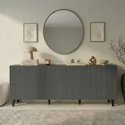 Madia 201x83h cm 4 ante moderna cannettato antracite Essence