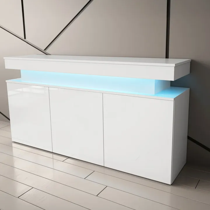 Madia 160x83h cm 3 ante moderna con led bianco Lumus