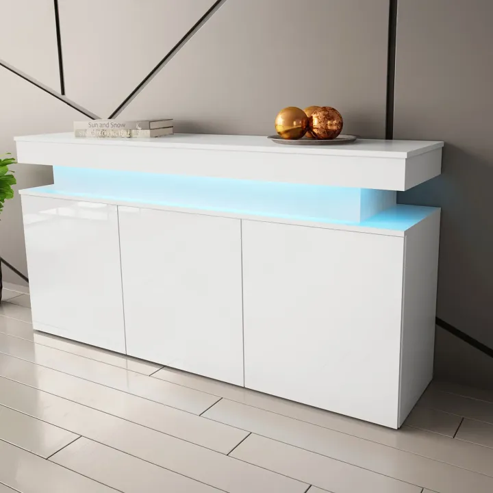 Madia 160x83h cm 3 ante moderna con led bianco Lumus