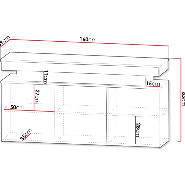 Madia 160x83h cm 3 ante moderna con led bianco Lumus