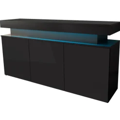 Madia 160x83h cm 3 ante moderna con led nero Lumus