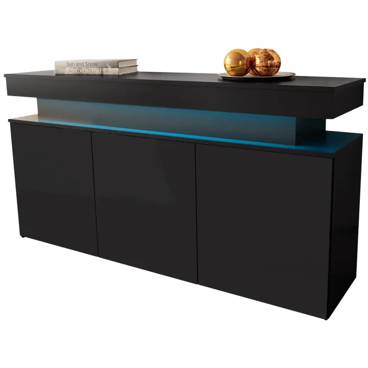 Madia 160x83h cm 3 ante moderna con led nero Lumus