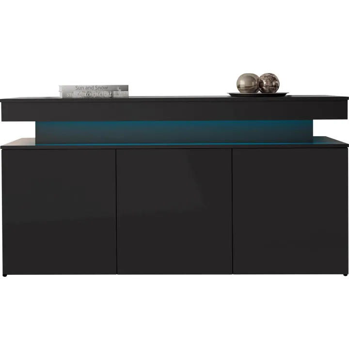 Madia 160x83h cm 3 ante moderna con led nero Lumus