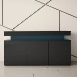 Madia 160x83h cm 3 ante moderna con led nero Lumus