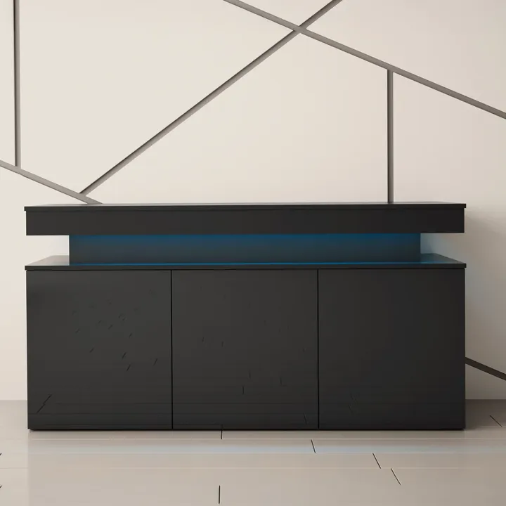 Madia 160x83h cm 3 ante moderna con led nero Lumus