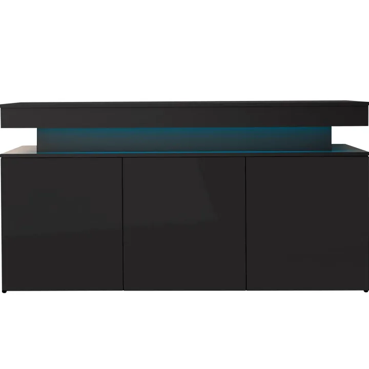 Madia 160x83h cm 3 ante moderna con led nero Lumus