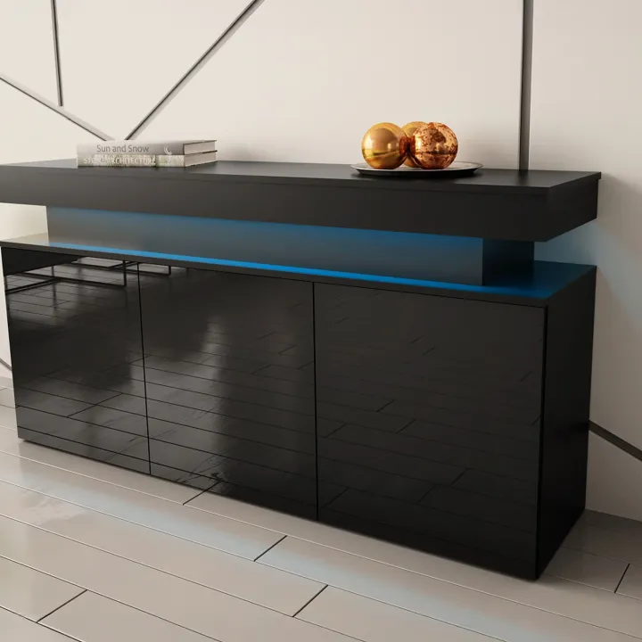 Madia 160x83h cm 3 ante moderna con led nero Lumus
