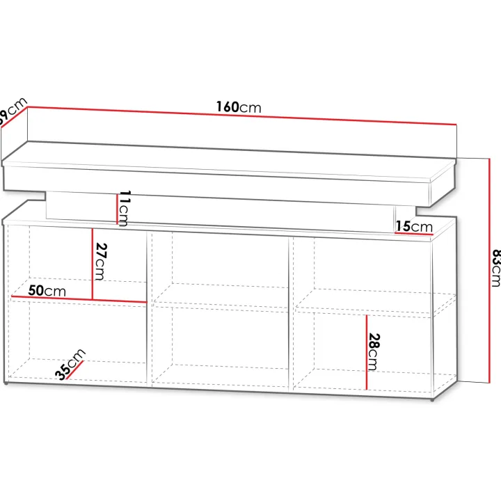Madia 160x83h cm 3 ante moderna con led nero Lumus