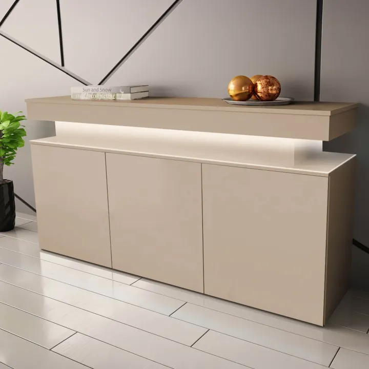 Madia 160x83h cm 3 ante moderna con led beige cashmere Lumus