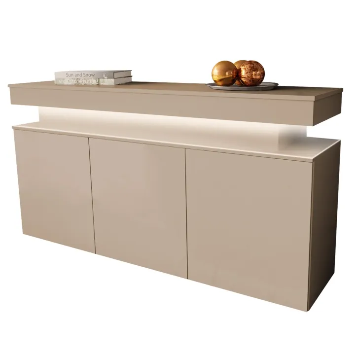 Madia 160x83h cm 3 ante moderna con led beige cashmere Lumus