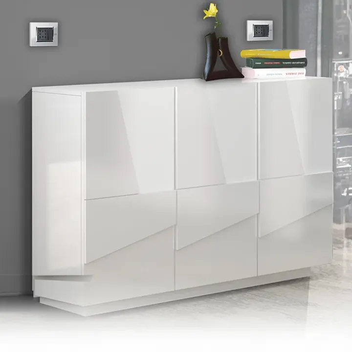 Madia 120x86h cm 3 ante moderna decorate bianco lucido Zenzero