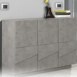 Madia 120x86h cm 3 ante moderna decorate grigio cemento Zenzero