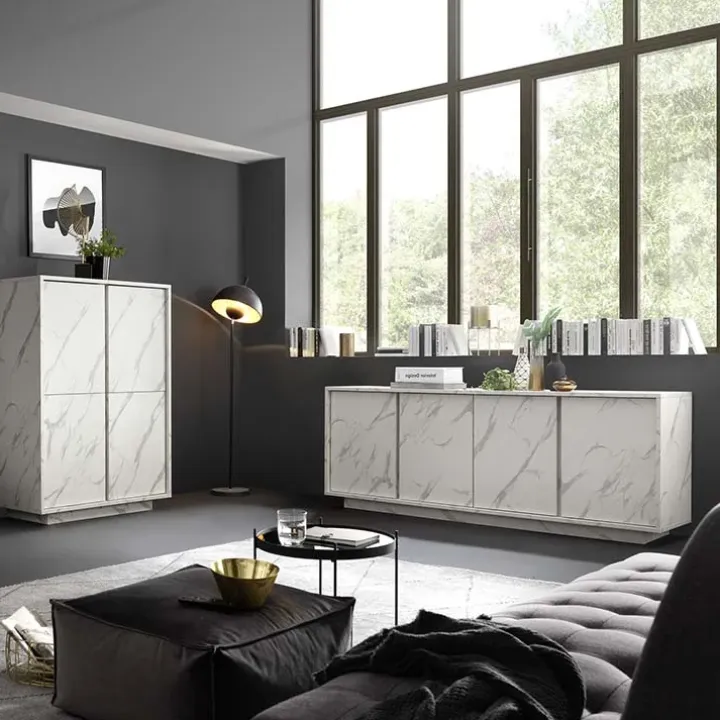 Madia 180x79h cm 4 ante moderna effetto marmo bianco Viking