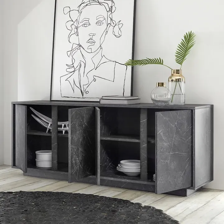 Madia 180x79h cm 4 ante moderna effetto marmo nero Viking