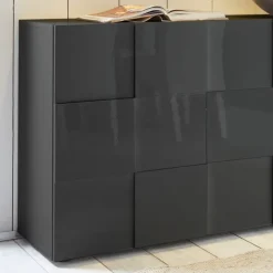 Madia 181x84h cm 3 ante moderna grigio lucido Obsession