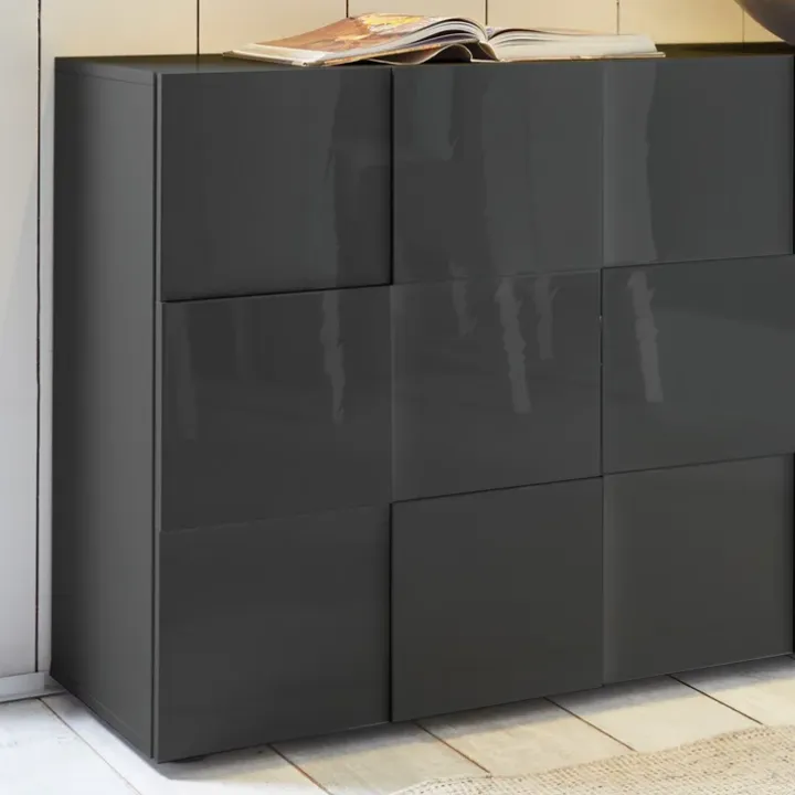 Madia 181x84h cm 3 ante moderna grigio lucido Obsession