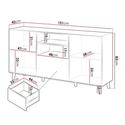 Madia 151x83h cm 3 ante moderna industrial cannettato antracite Essence