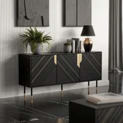 Madia 154x72h cm 3 ante moderna nero oro Golden