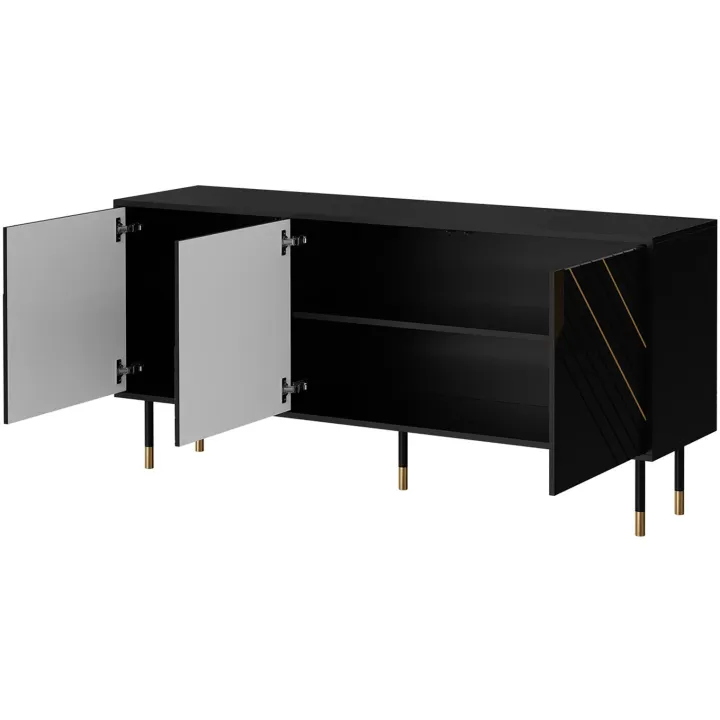 Madia 154x72h cm 3 ante moderna nero oro Golden