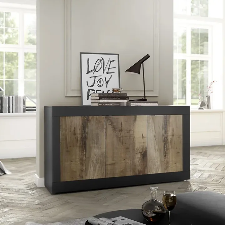 Madia 160x86h cm 3 ante moderna nero pero Eternity