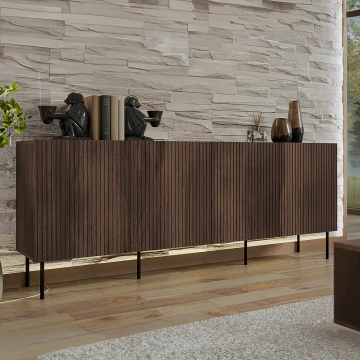 Madia 201x81h cm 4 ante moderna noce cannettato Gabiot