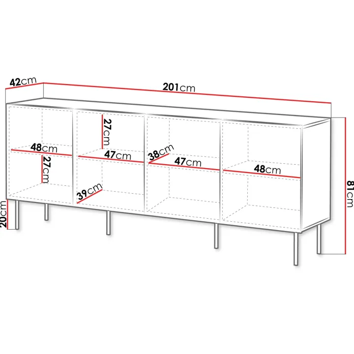 Madia 201x81h cm 4 ante moderna noce cannettato Gabiot
