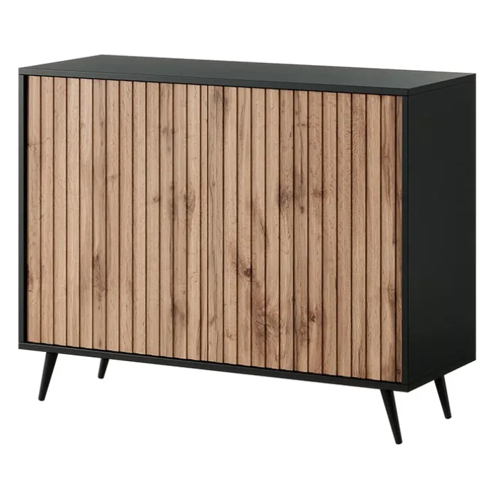 Madia 104x78h cm 2 ante moderna rovere cannettato nero Celestia