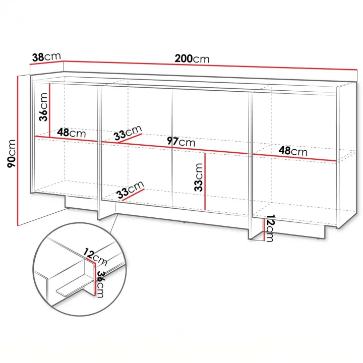 Madia 200x90h cm 4 ante moderna rovere Girone