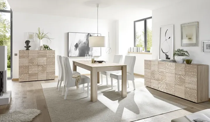 Madia 181x84h cm 3 ante moderna rovere samoa con serigrafia Paradise