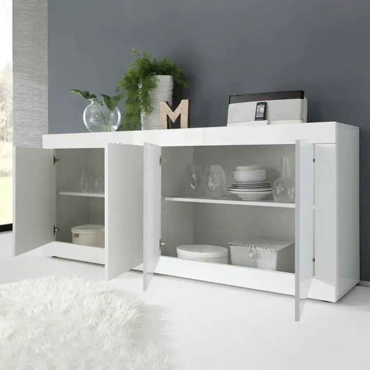 Madia 207x86h cm 4 ante moderna soggiorno bianco lucido Eternity