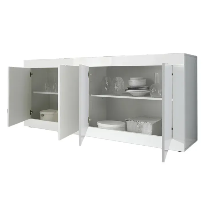 Madia 207x86h cm 4 ante moderna soggiorno bianco lucido Eternity