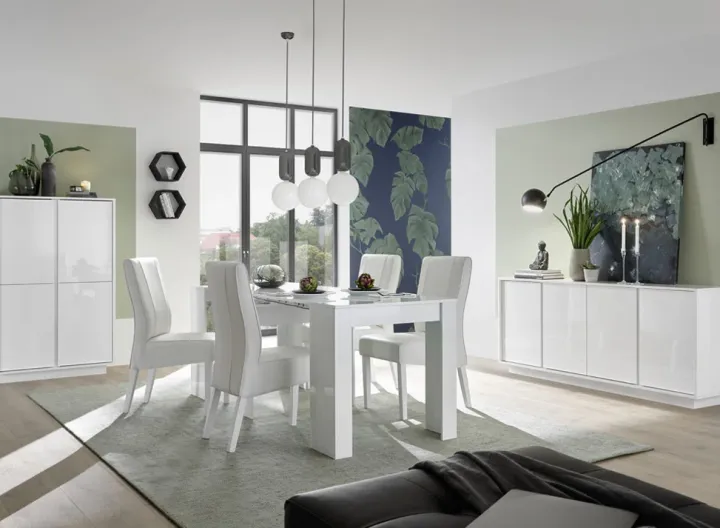 Madia 180x79h cm 4 ante moderna soggiorno bianco lucido Spirit