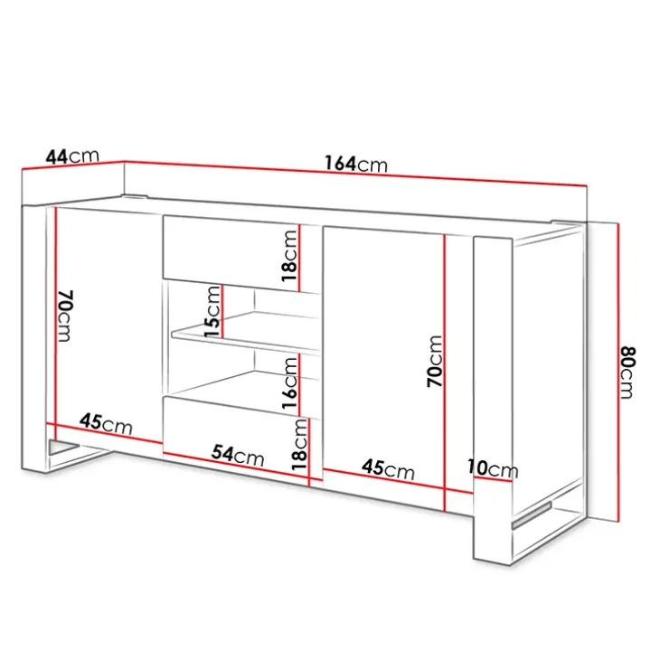 Madia 164x80h cm 2 ante moderna soggiorno rovere grigio Tampere