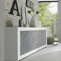 Madia 207x86h cm 4 ante moderna soggiorno bianco lucido cemento Eternity