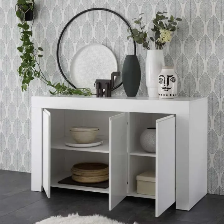 Madia 138x81h cm 3 ante moderna soggiorno bianco opaco Halston