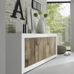 Madia 207x86h cm 4 ante moderna soggiorno bianco lucido pero Eternity