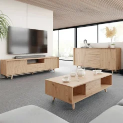 Madia 180x84h cm 2 ante rustica design cannettato rovere Branch