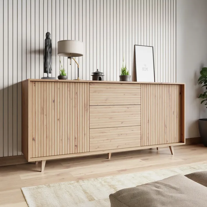 Madia 180x84h cm 2 ante rustica design cannettato rovere Branch