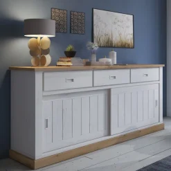 Madia 215x95h cm 2 ante scorrevoli 3 cassetti soggiorno bianco frassinato rovere Islen